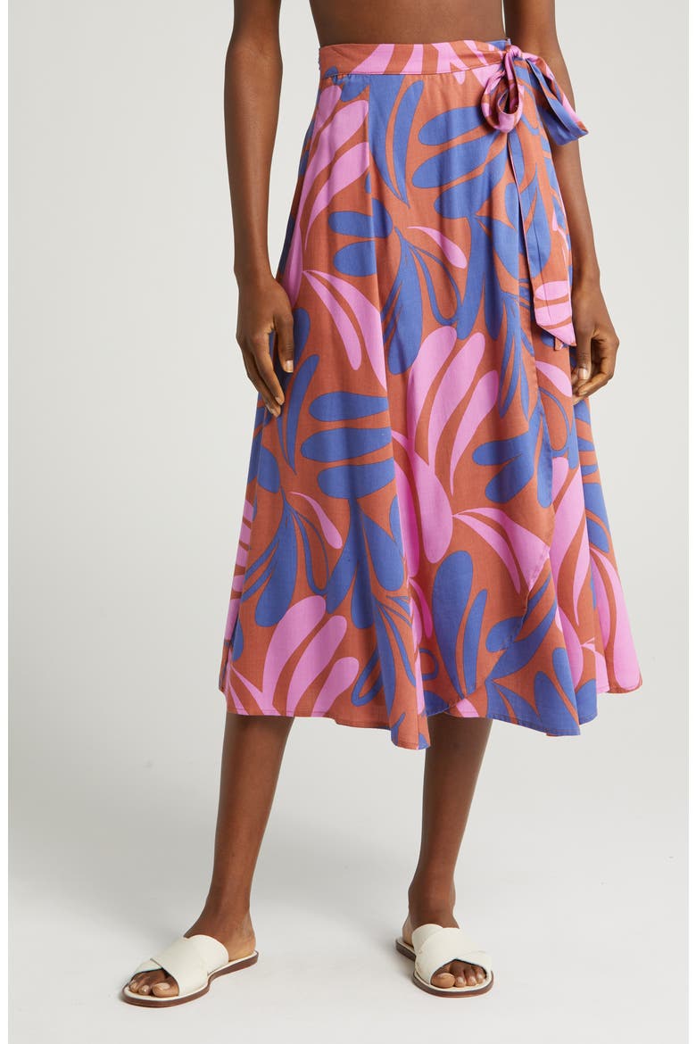 Valencia Floral Organic Cotton Wrap Skirt, Main, color, AUBURN ABSTRACT FLORAL