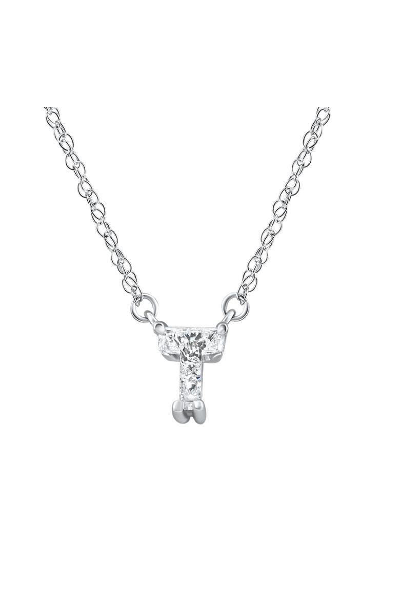 Bliss Diamond Diamond "T" Initial Pendant 18" Necklace 14K Gold Lab Grown, Main, color, 14K White Gold
