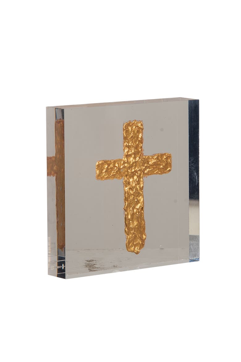 Acrylic Block with Gold Cross Multicolored for Spring Home Decor, Alternate, color, Multicolored