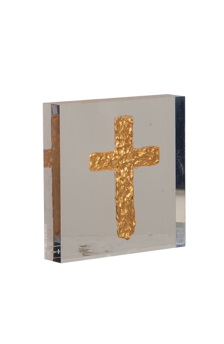 Transpac Acrylic Block with Gold Cross Multicolored for Spring Home Decor, Alternate, color, Multicolored