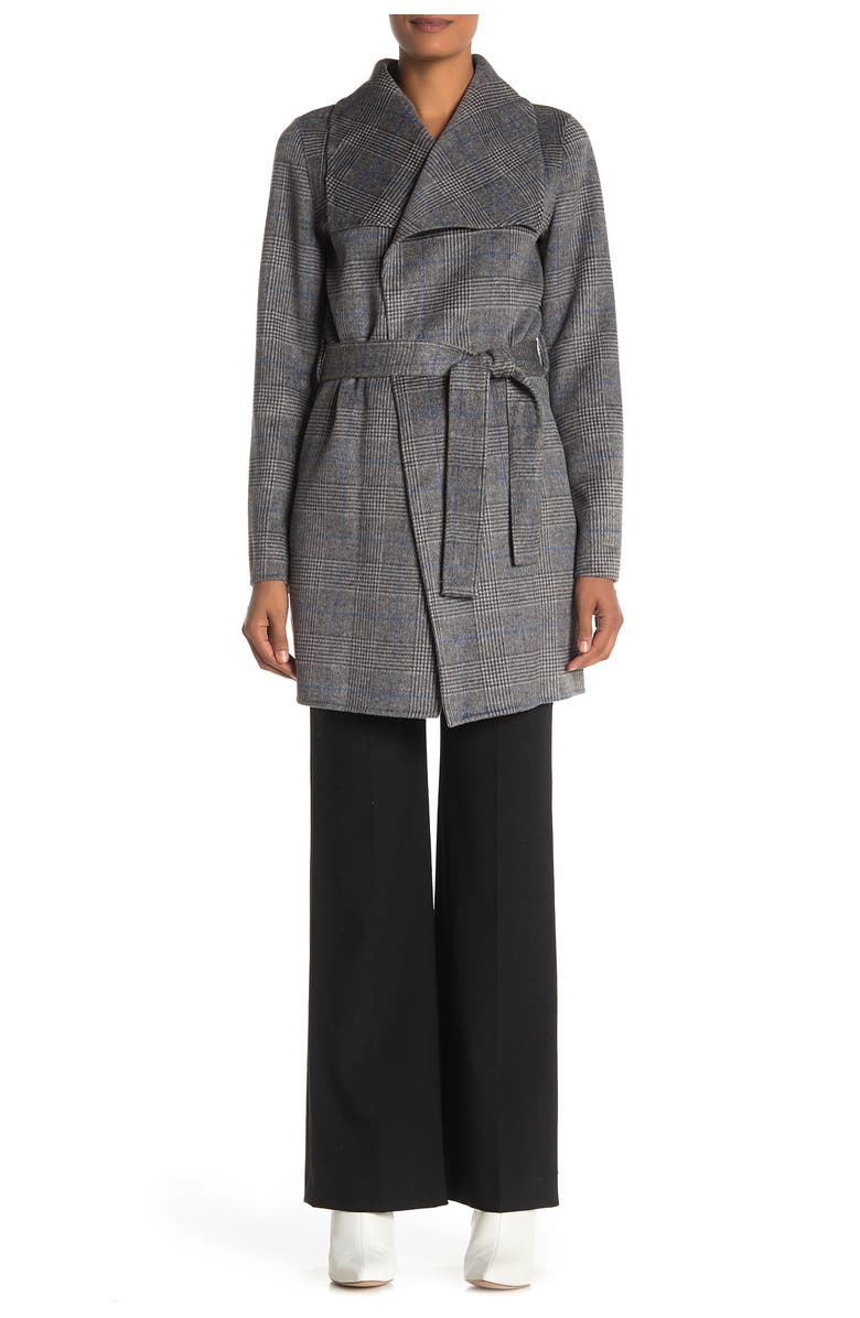 Tahari Ella Novelty Plaid Print Wool Blend Coat, Alternate, color,