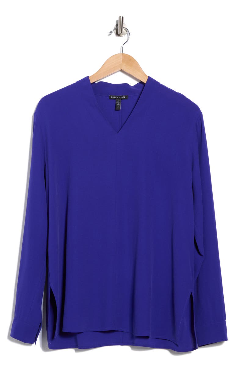 Eileen Fisher V-Neck Long Sleeve Silk Top, Alternate, color, 