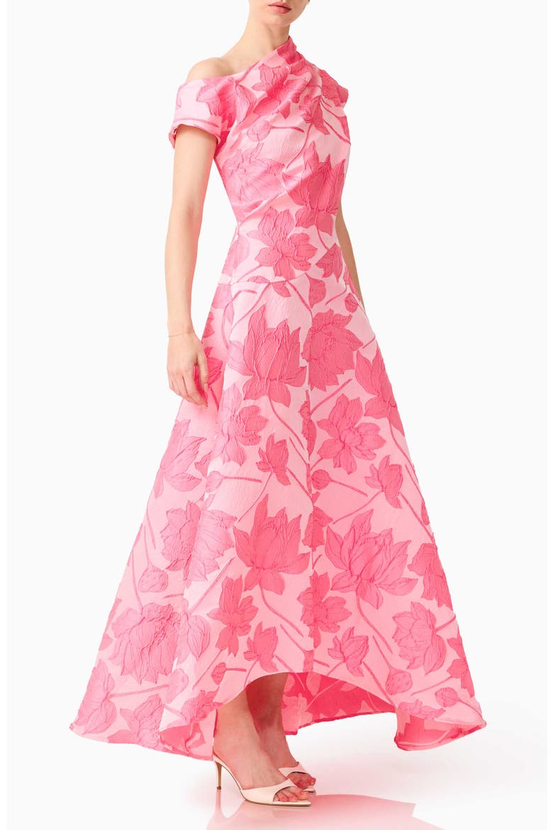 Dionne Floral Jacquard Asymmetric Gown, Alternate, color, PINK