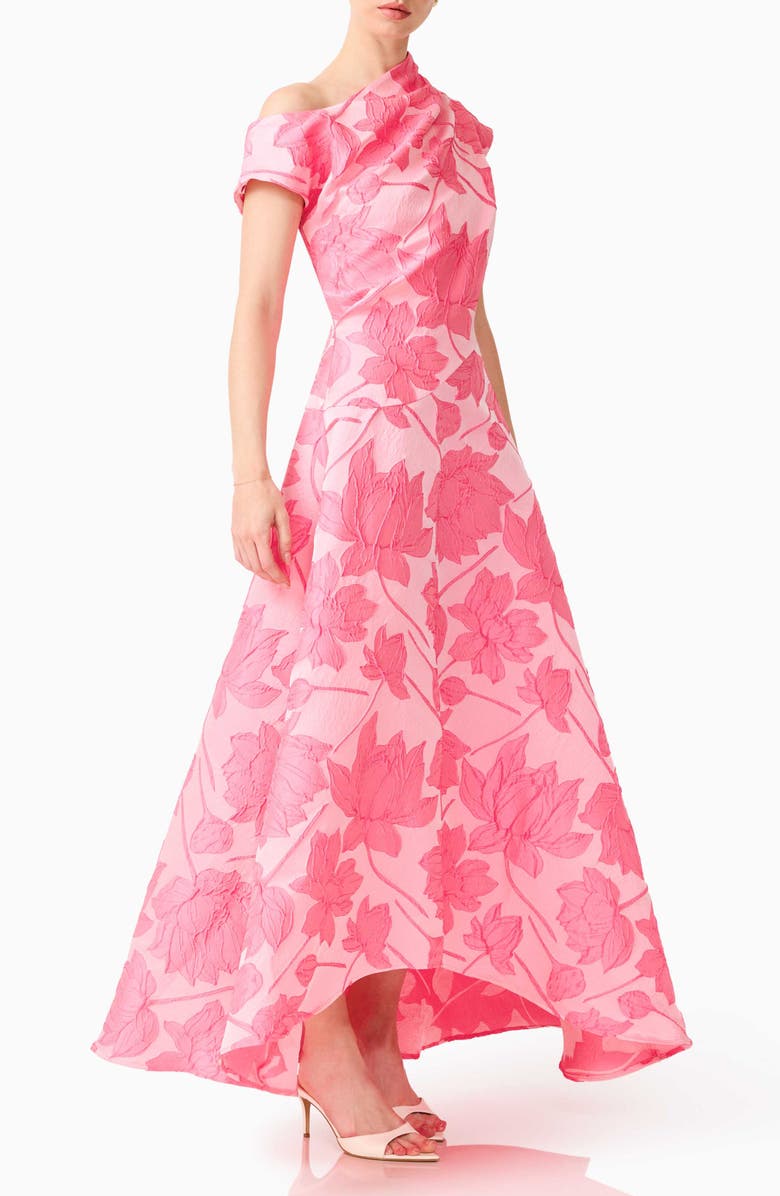 Elliatt Dionne Floral Jacquard Asymmetric Gown, Alternate, color, Pink