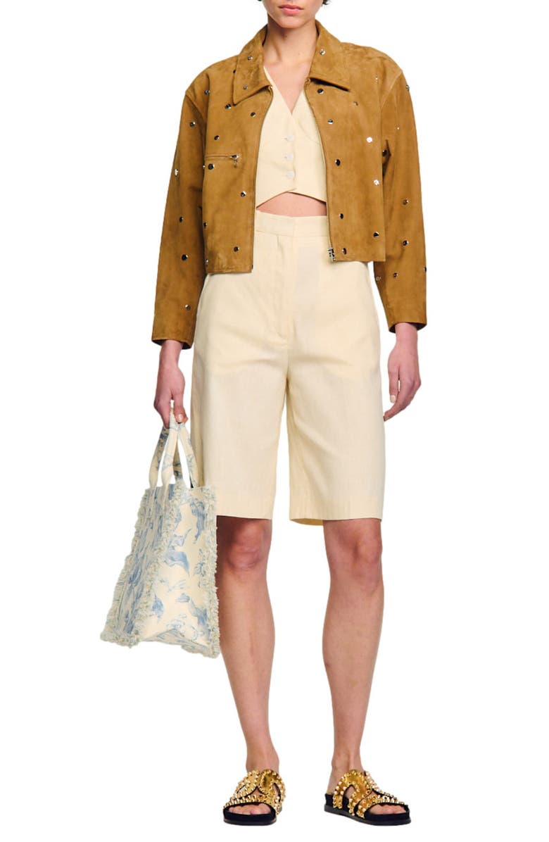 SANDRO Cangio Linen Blend Bermuda Shorts, Alternate, color, 