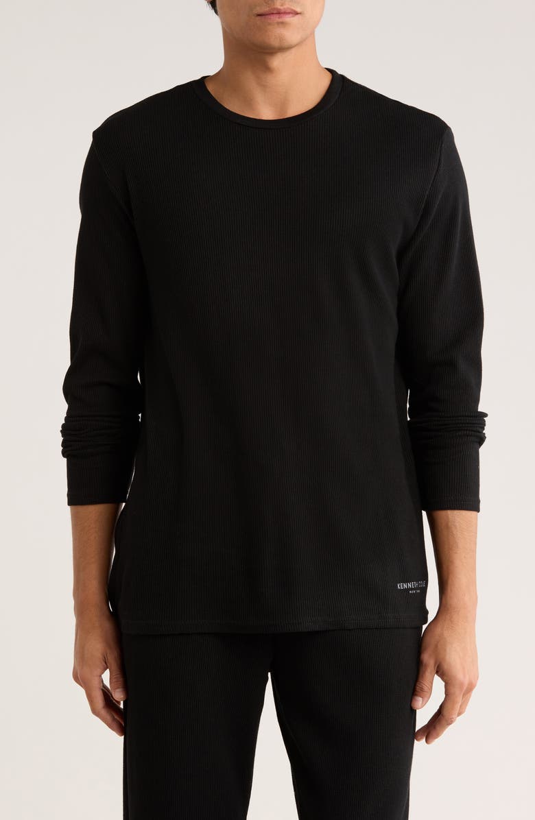 Kenneth Cole New York Long Sleeve Waffle Knit Sleep T-Shirt, Main, color, Black