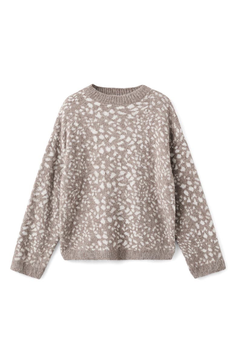 MANGO Animal Print Crewneck Sweater, Alternate, color, Beige
