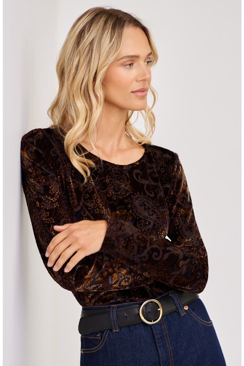 Velvet Burnout Shirttail Top, Alternate, color, CHOCOLATE