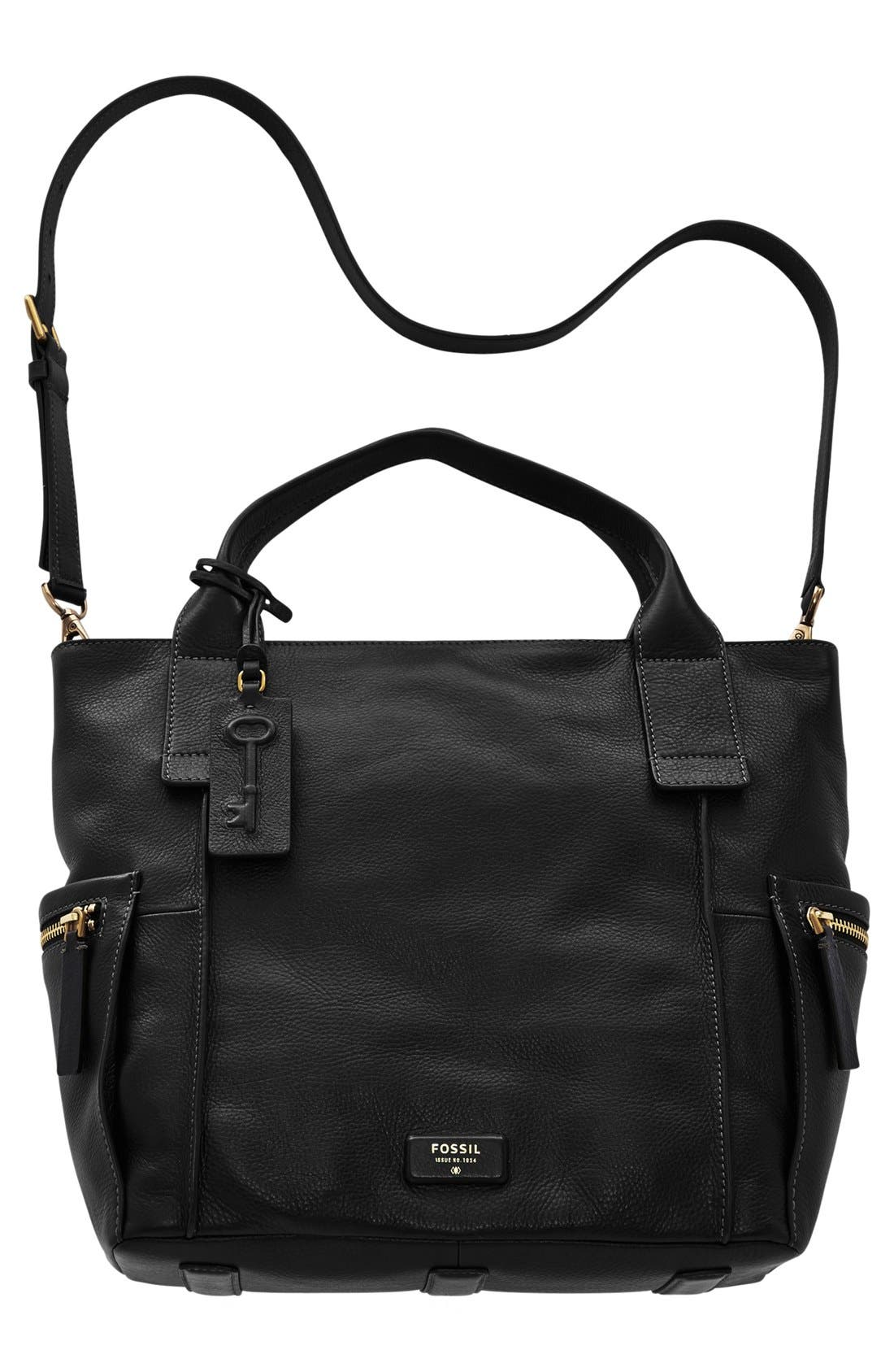 'Emerson' Leather Satchel, Alternate, color, BLACK