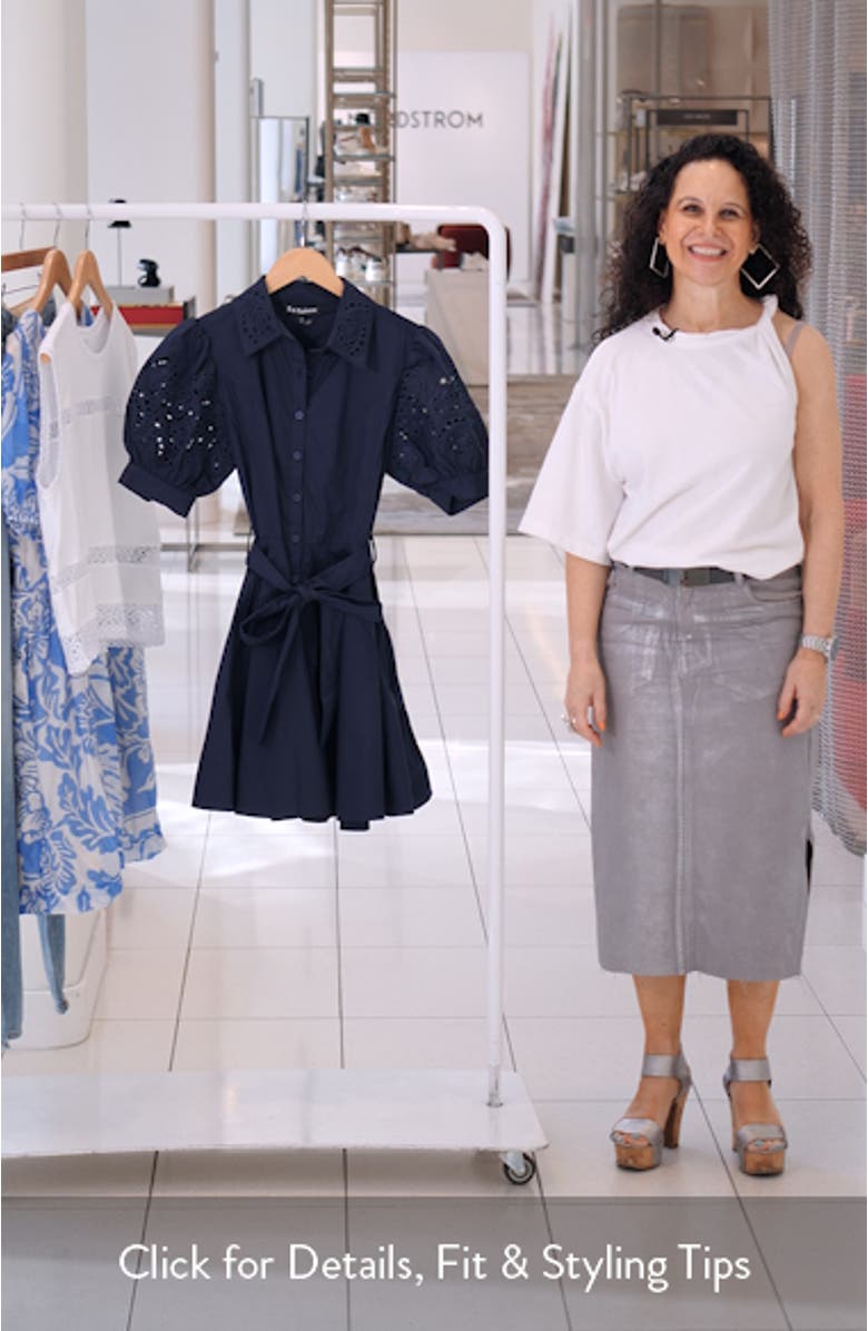 Nara Eyelet Detail Puff Sleeve Cotton Blend Mini Shirtdress, sales video thumbnail