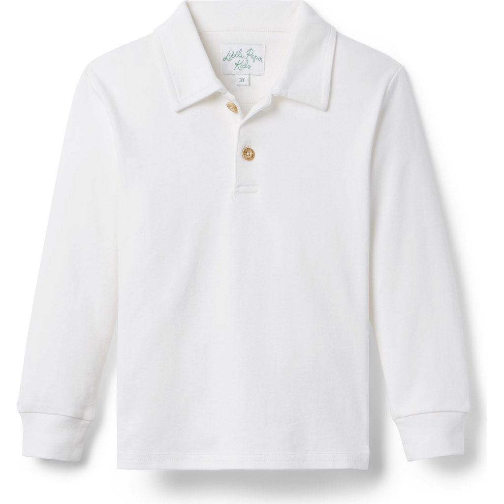 Little Paper Kids Reid Long Sleeve Polo In White