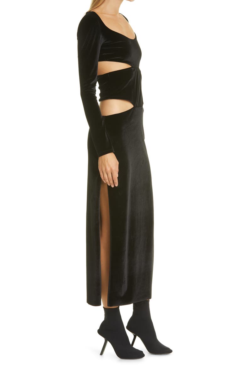 Long Sleeve Cutout Velour Dress, Alternate, color, BLACK