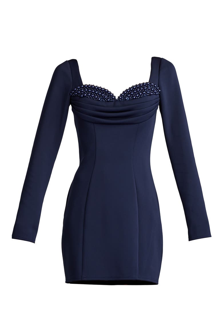 Bead Detail Long Sleeve Mini Cocktail Dress, Alternate, color, NAVY BLUE