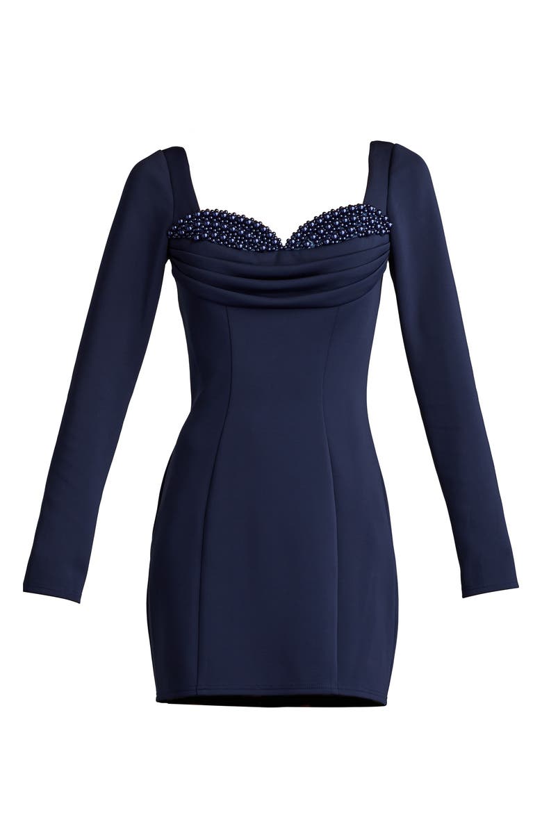 SHO by Tadashi Shoji Bead Detail Long Sleeve Mini Cocktail Dress, Alternate, color, Navy Blue