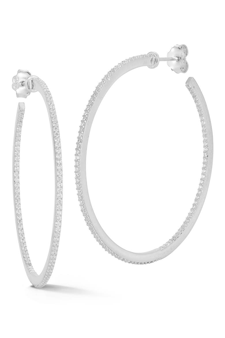 1.75-Inch Cubic Zirconia Hoop Earrings, Main, color, SILVER