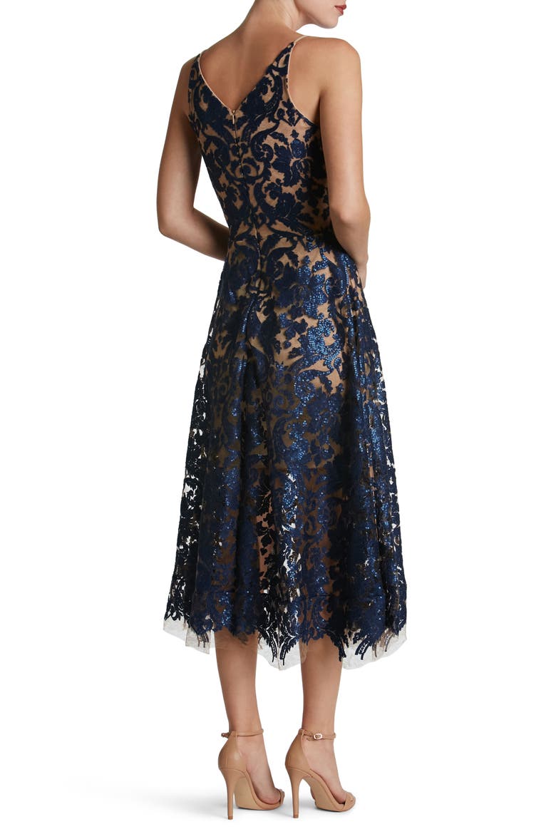 Blair Embellished Fit & Flare Cocktail Dress, Alternate, color, NAVY/ NUDE
