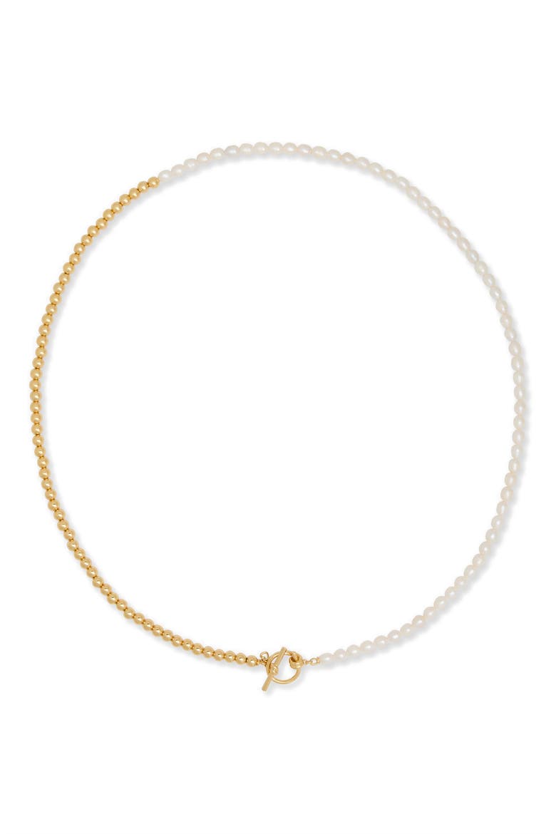 freshwater pearl toggle necklace, Main, color, CREAM/ GOLD.