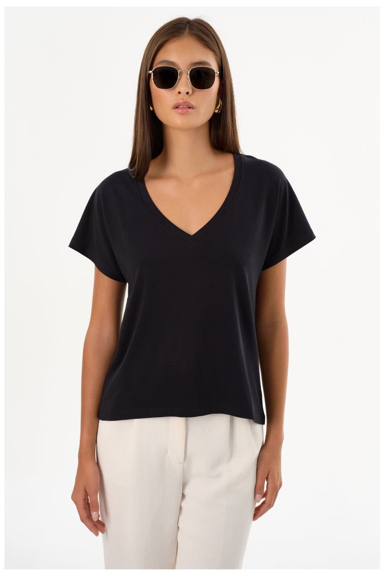 NEREA | Jersey V Neck Tee, Main, color, Black