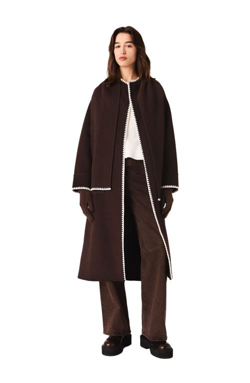 Maje Embroidered Double-faced Coat In Brown