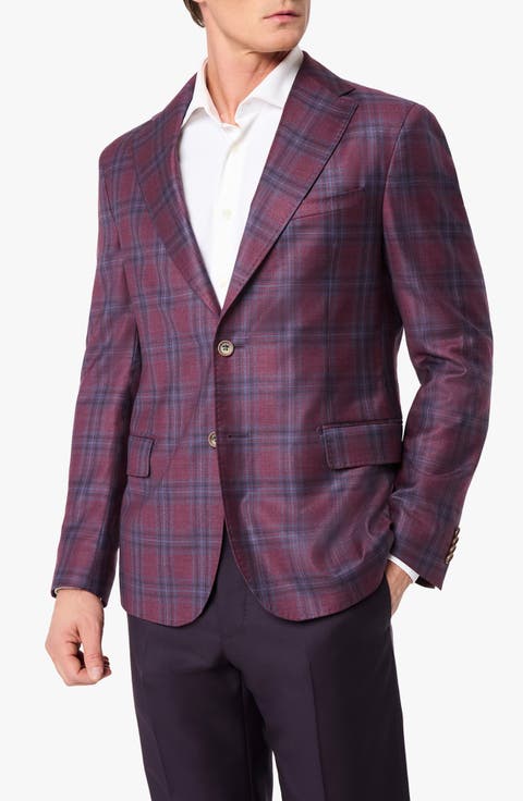 Treviso Red & Blue Plaid Wool Sport Coat