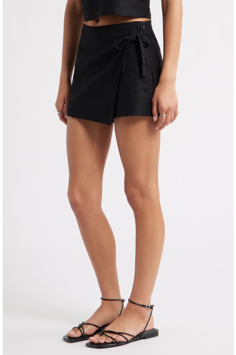 Linen Blend Wrap Skort, Alternate, color, BLACK