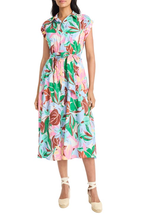 Floral Cap Sleeve Cotton Voile Shirtdress