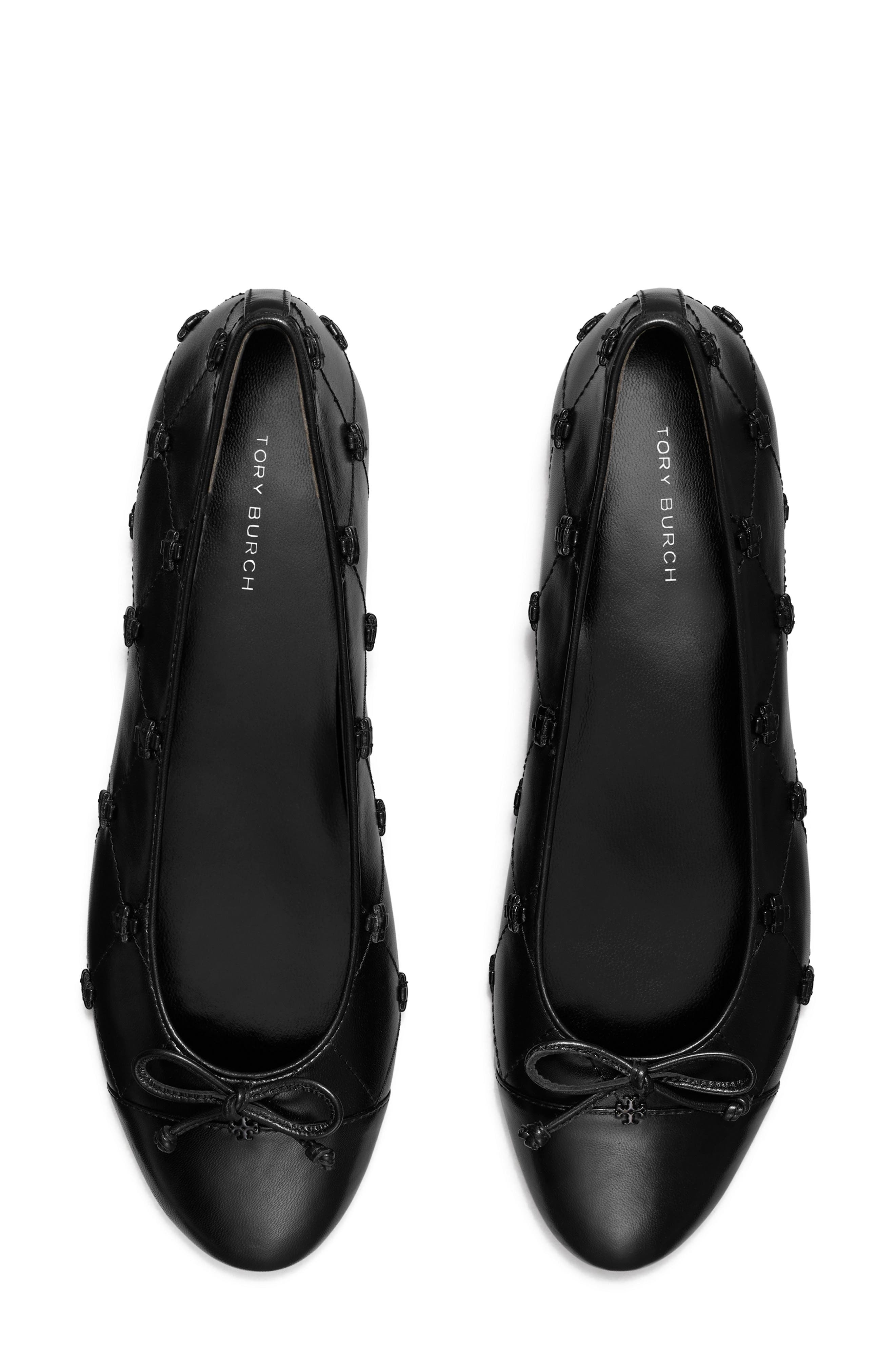 Cap Toe Bunny Knot Ballet Flat, Alternate, color, PERFECT BLACK / PERFECT BLACK