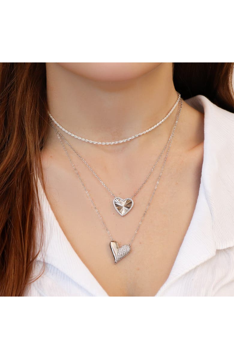 The Lovery Fine Jewelry Half & Half CZ Single Heart Necklace, Alternate, color, Sterling Silver