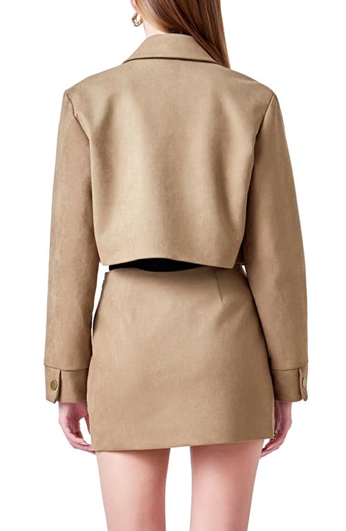 Endless Rose Faux Suede Crop Jacket In Brown