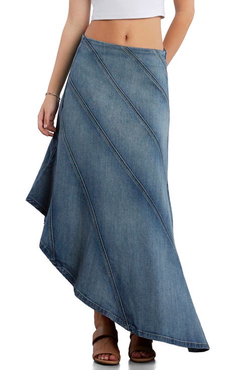 Daydream High Waist Seamed Denim Maxi Skirt