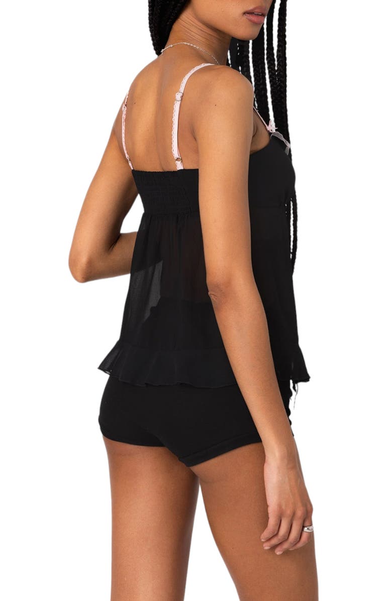 EDIKTED Sheer Split Front Babydoll Camisole, Alternate, color, Black