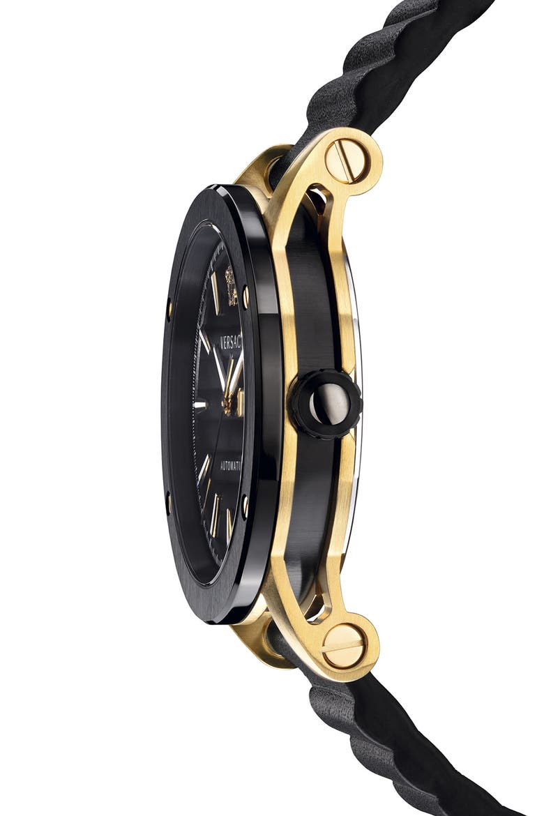 Theros Automatic Leather Strap Watch, 42mm, Alternate, color, BLACK