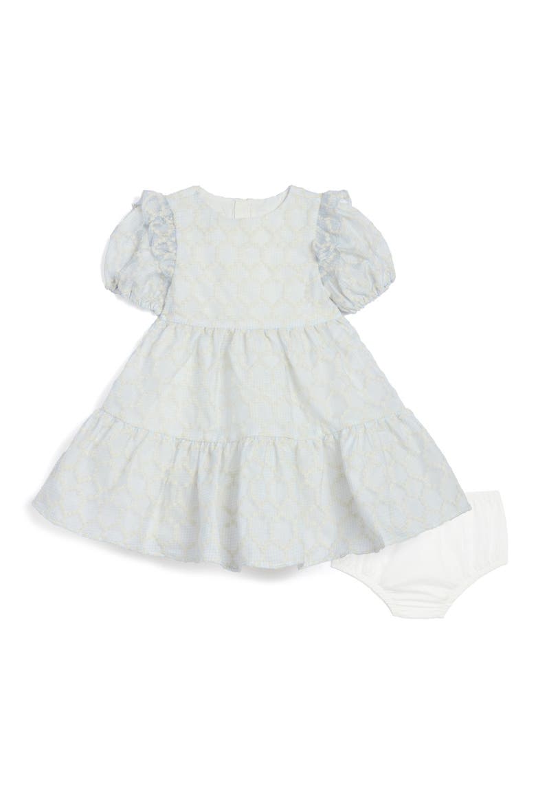 Puff Sleeve Party Dress, Main, color, BLUE/ WHITE