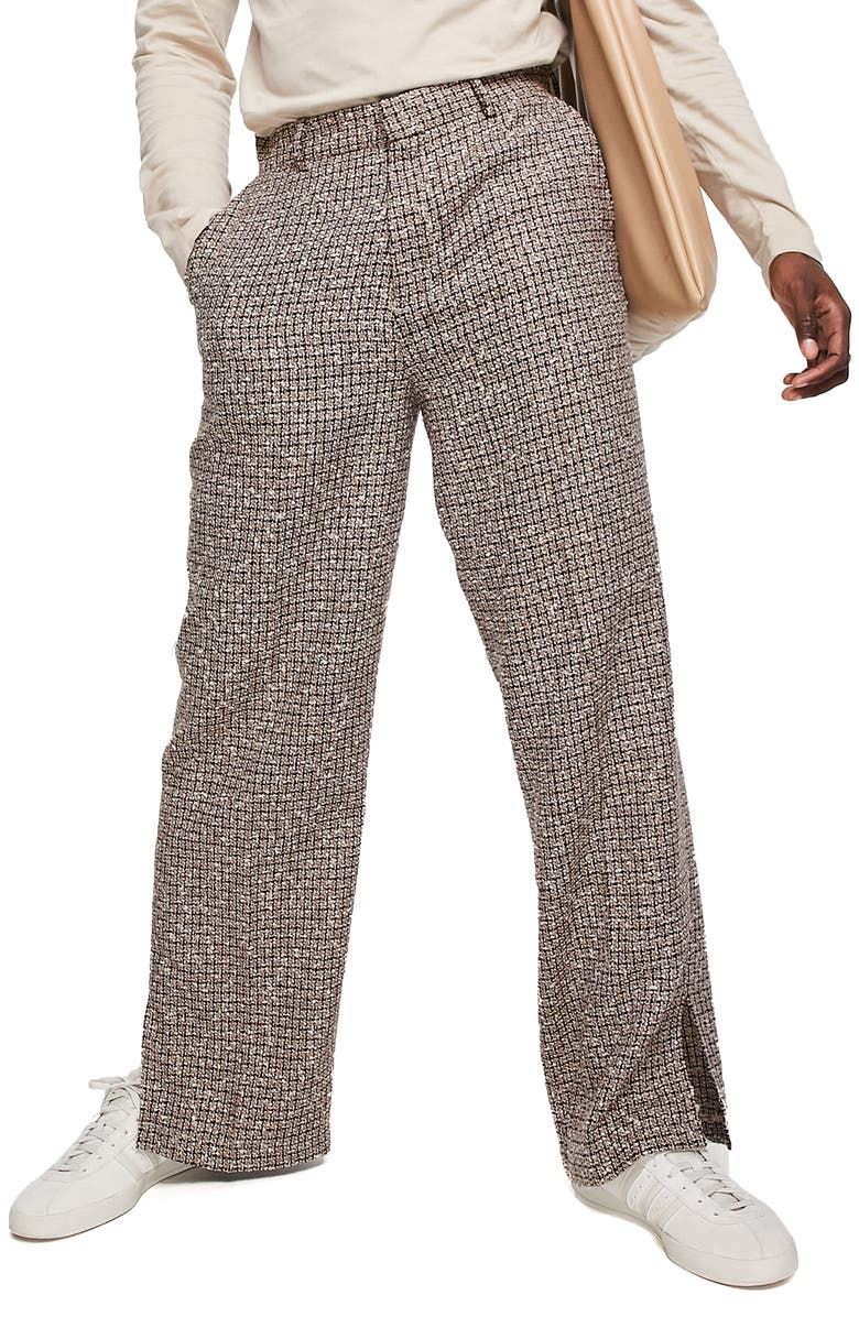 ASOS DESIGN Wide Leg Wool Blend Split Trousers, Main, color,