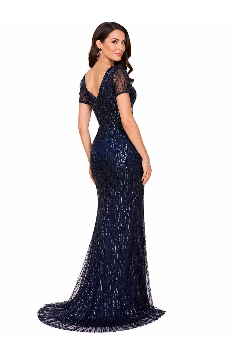 Beaded Faux-Wrap V-Neck Bridal Gown, Alternate, color, Navy