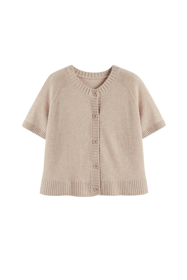 Lightweight Wool-Cashmere Button-Front Tee, Alternate, color, Soft Oat