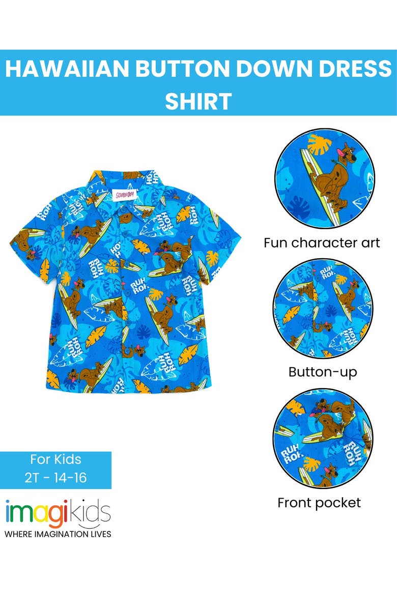 Hawaiian Button Down Shirt, Alternate, color, Scooby Blue