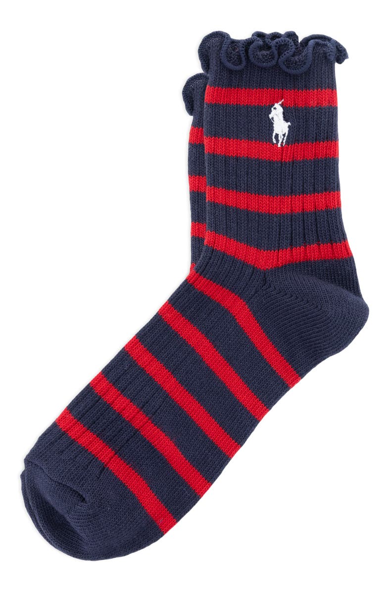 Polo Ralph Lauren Lettuce Edge Cotton Blend Quarter Socks, Main, color, Navy