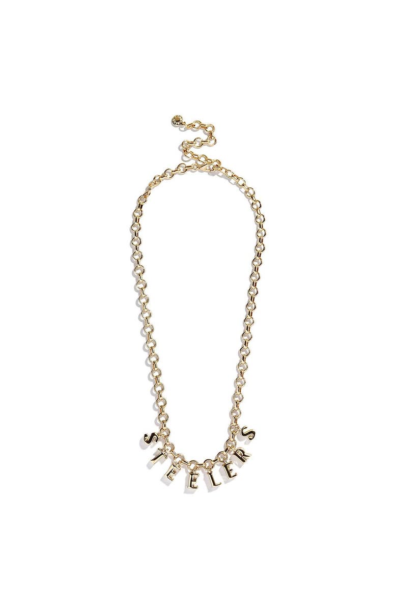 BaubleBar Pittsburgh Steelers Wordmark Charm Necklace, Alternate, color, Gold