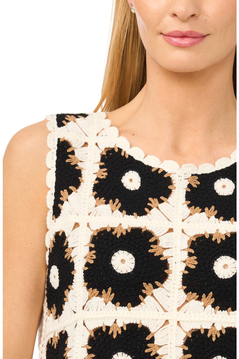 Cotton Blend Crochet Flower Sweater Tank, Alternate, color, VANILLA/ RICH BLACK