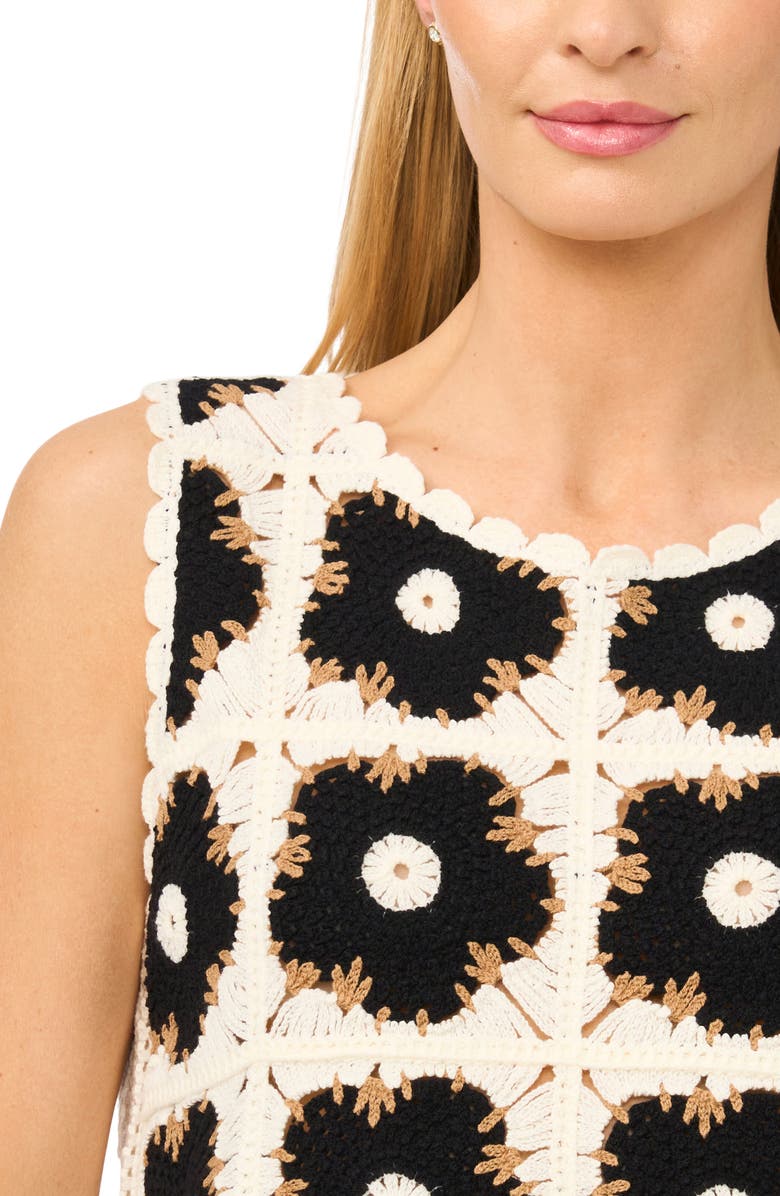 CeCe Cotton Blend Crochet Flower Sweater Tank, Alternate, color, Vanilla/ Rich Black