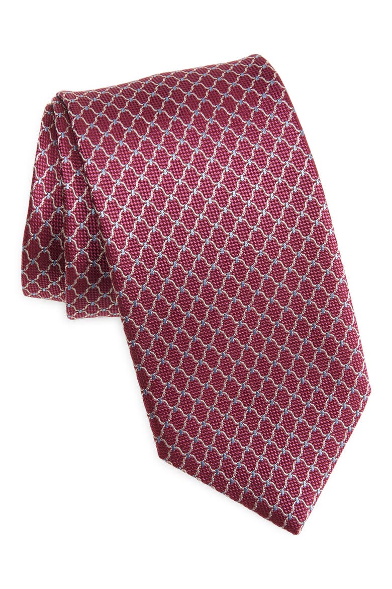 Neat Silk Tie, Main, color, BERRY