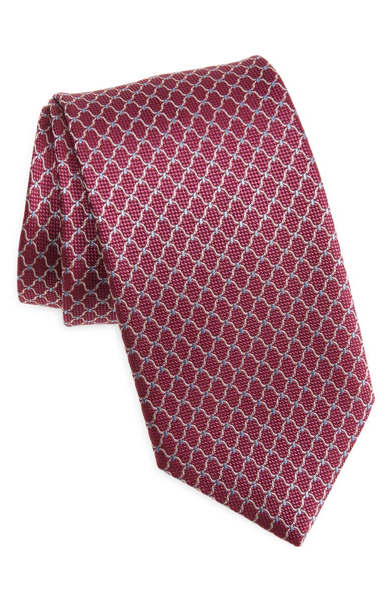 David Donahue Neat Silk Tie, Main, color, Berry