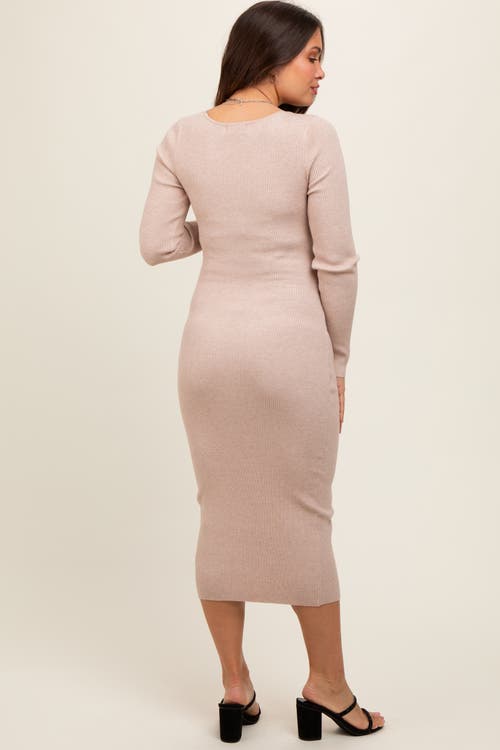 Pinkblush Long Sleeve Fitted Dress In Neutral