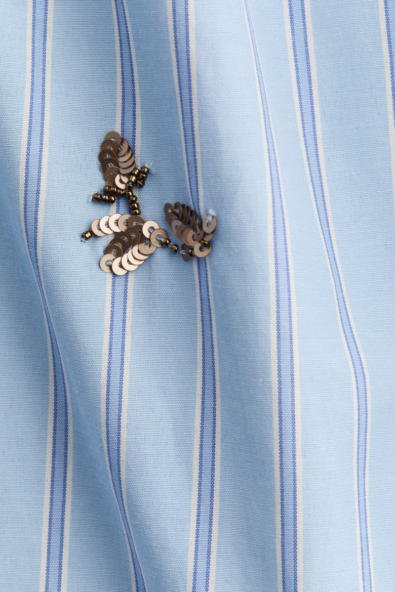 Embellished Cotton Pyjama Shirt, Alternate, color, Light blue/striped