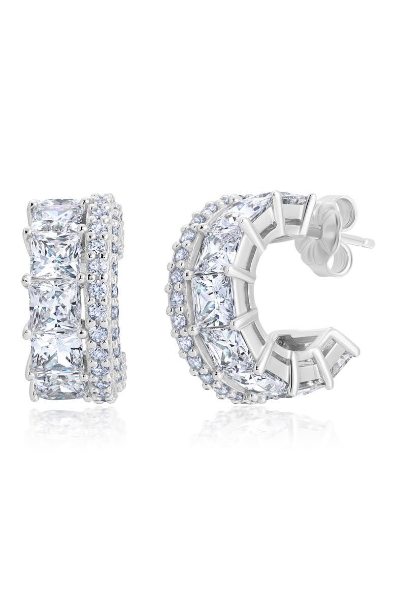Cubic Zirconia Huggie Hoop Earrings, Main, color, PLATINUM