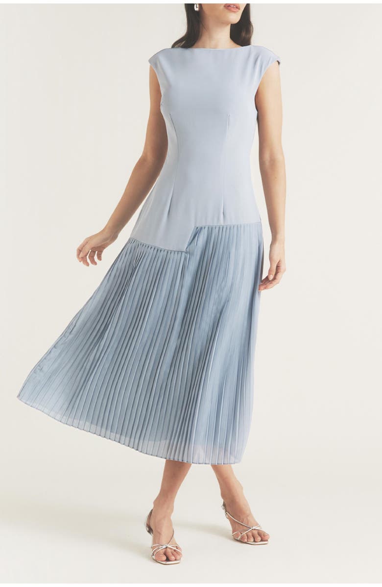 Six Stories Pleated Cap Sleeve Maxi Dress, Alternate, color, Blue