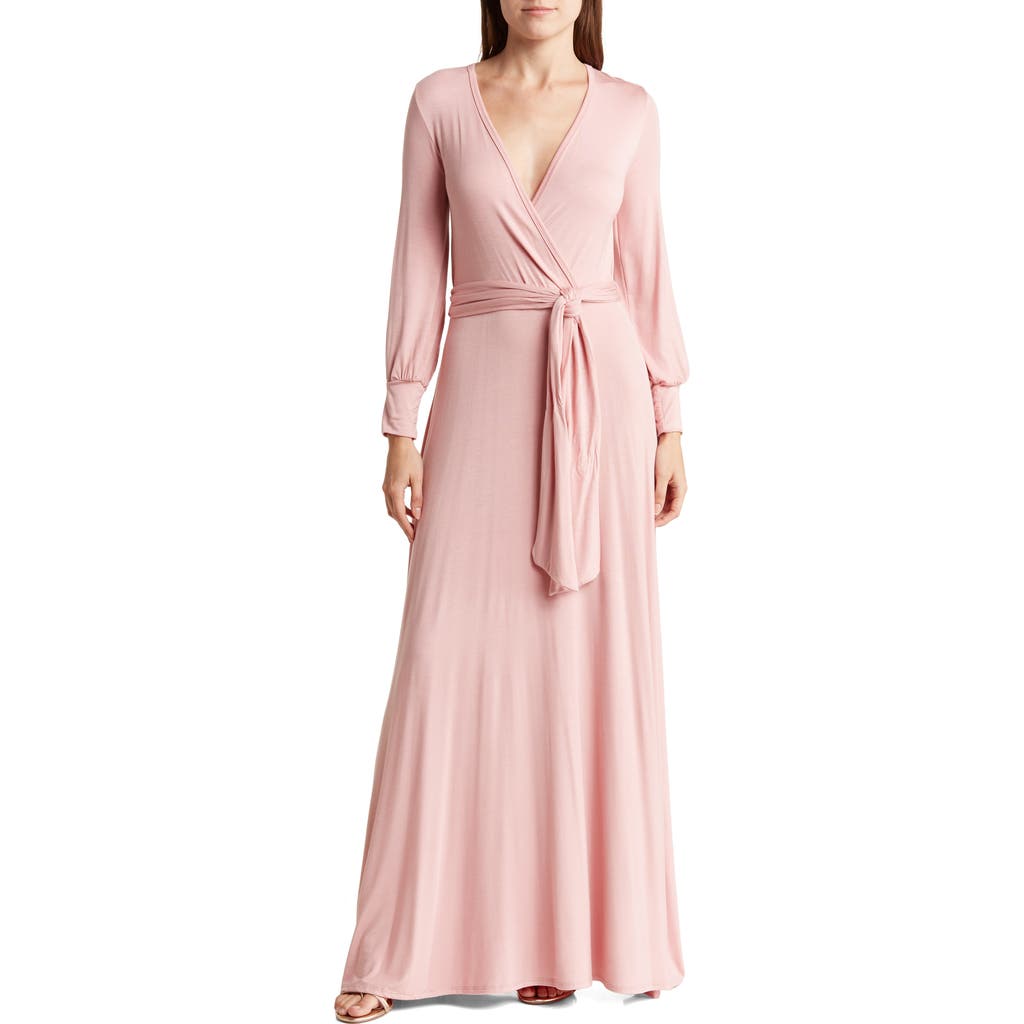 Go Couture Long Sleeve Faux Wrap Maxi Dress In Pink