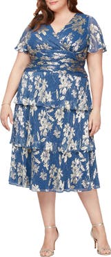 SL FASHIONS Foil Plissé Midi Dress