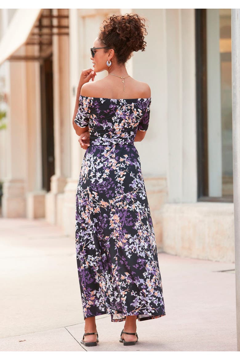 Floral Off Shoulder Maxi Dress, Alternate, color, Black Multi